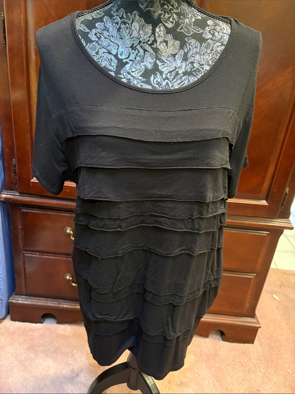 George Black Short-Sleeve Layered Ruffle T-shirt, XXL/20